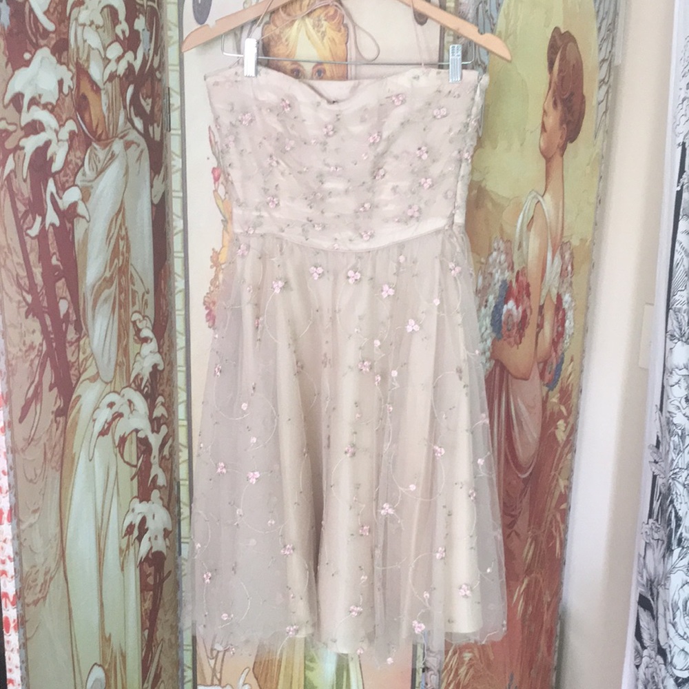 Vintage Dusty Rose Embroidered Tulle Tea Dress